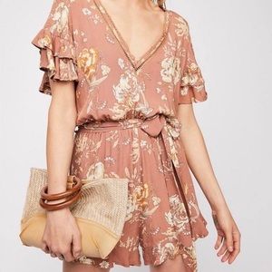 Spell & the Gypsy Collective Rosa Floral Romper in Camel Size XS